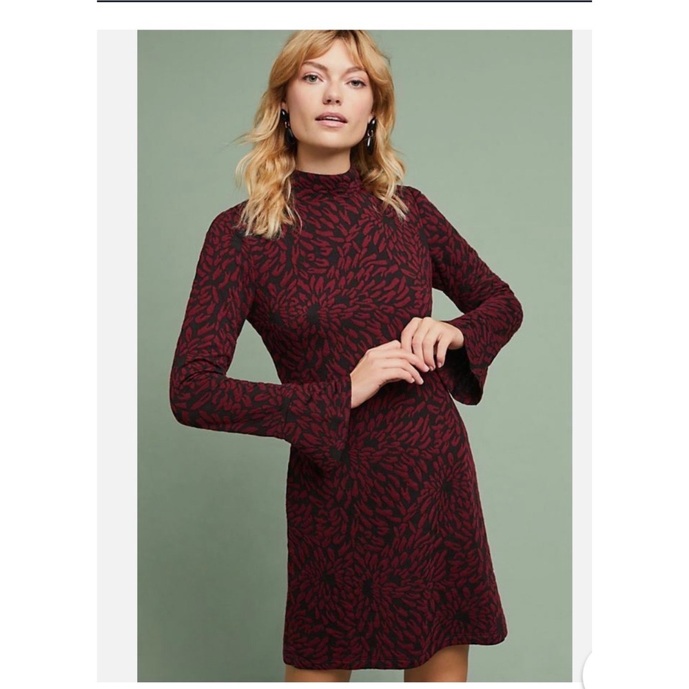 Hutch Anthropologie Floral Jacquard Bell Sleeve Mock Neck Dress‎ XS(TXA971)